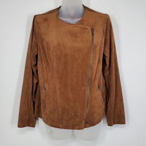 Women's J. Jill Moto Jacket‎ Size Small Petite Solid Acorn Brown - Picture 1 of 5